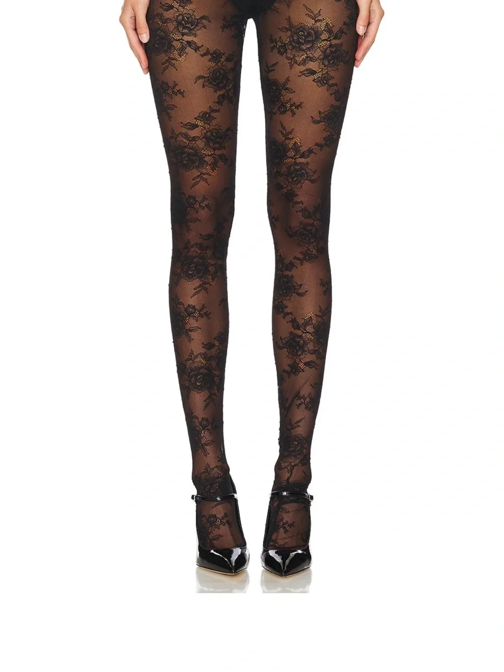 NBD Black Floral Lace Sheer Tights